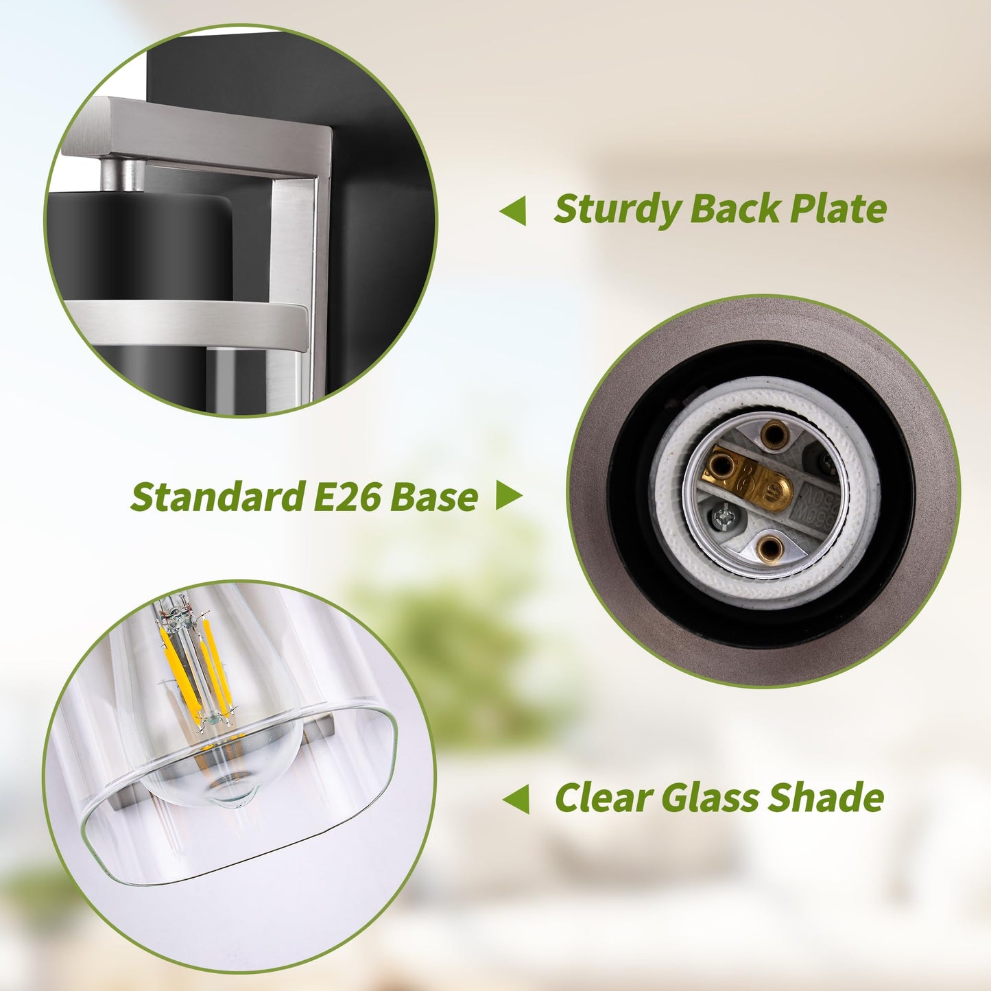 Modern Wall Sconce Light Fixtures – Set of 2, Dual-Tone with Frosted Glass Shades, E26 Base for Bathroom, Bedroom, Hallway, or Living Room