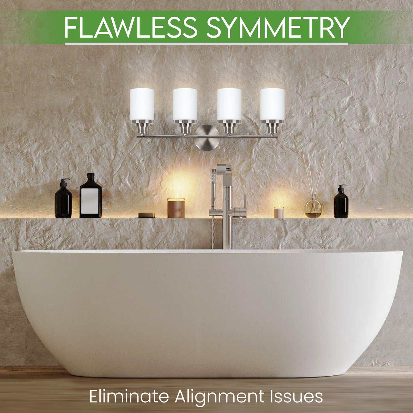 Modern Brushed Nickel 4-Light Bathroom Vanity Light with Milky White Glass Shades – Wall Mount Over Mirror