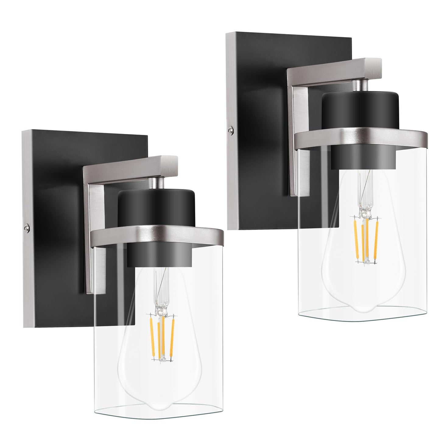 Modern Wall Sconce Light Fixtures – Set of 2, Dual-Tone with Frosted Glass Shades, E26 Base for Bathroom, Bedroom, Hallway, or Living Room