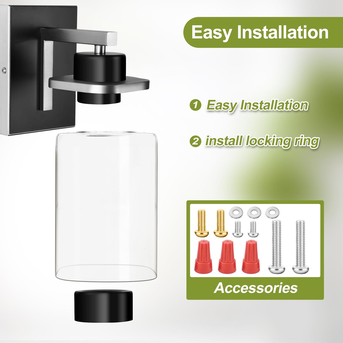 Modern Wall Sconce Light Fixtures – Set of 2, Dual-Tone with Frosted Glass Shades, E26 Base for Bathroom, Bedroom, Hallway, or Living Room