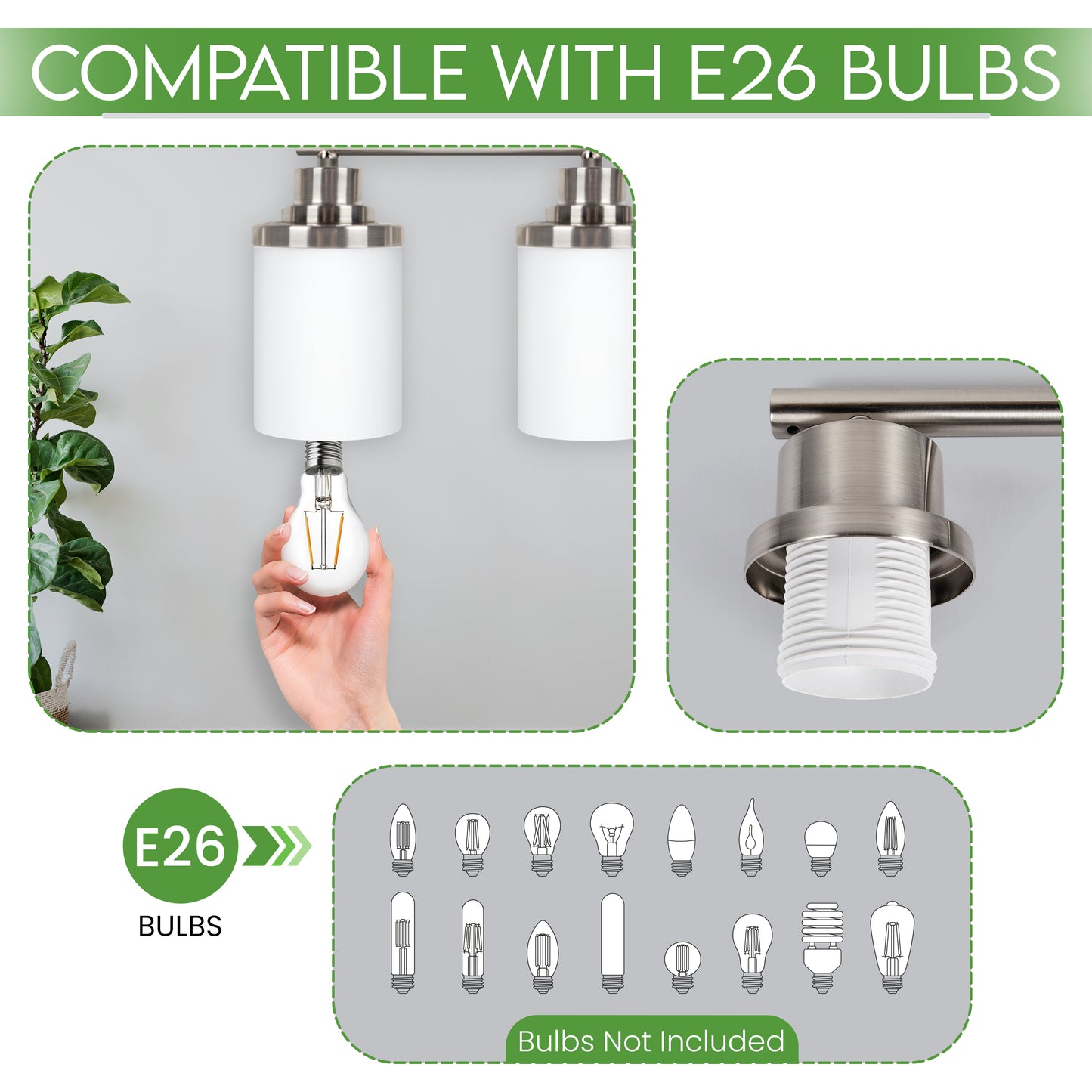 Modern Brushed Nickel 4-Light Bathroom Vanity Light with Milky White Glass Shades – Wall Mount Over Mirror