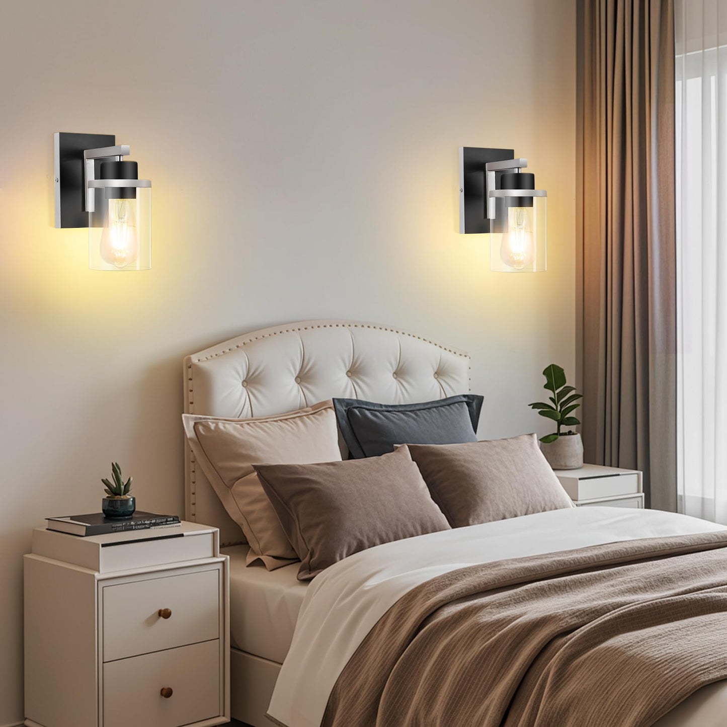 Modern Wall Sconce Light Fixtures – Set of 2, Dual-Tone with Frosted Glass Shades, E26 Base for Bathroom, Bedroom, Hallway, or Living Room