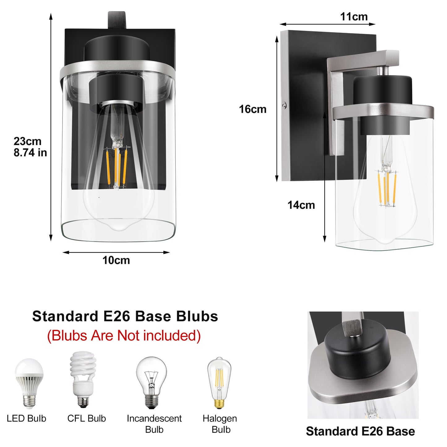 Modern Wall Sconce Light Fixtures – Set of 2, Dual-Tone with Frosted Glass Shades, E26 Base for Bathroom, Bedroom, Hallway, or Living Room