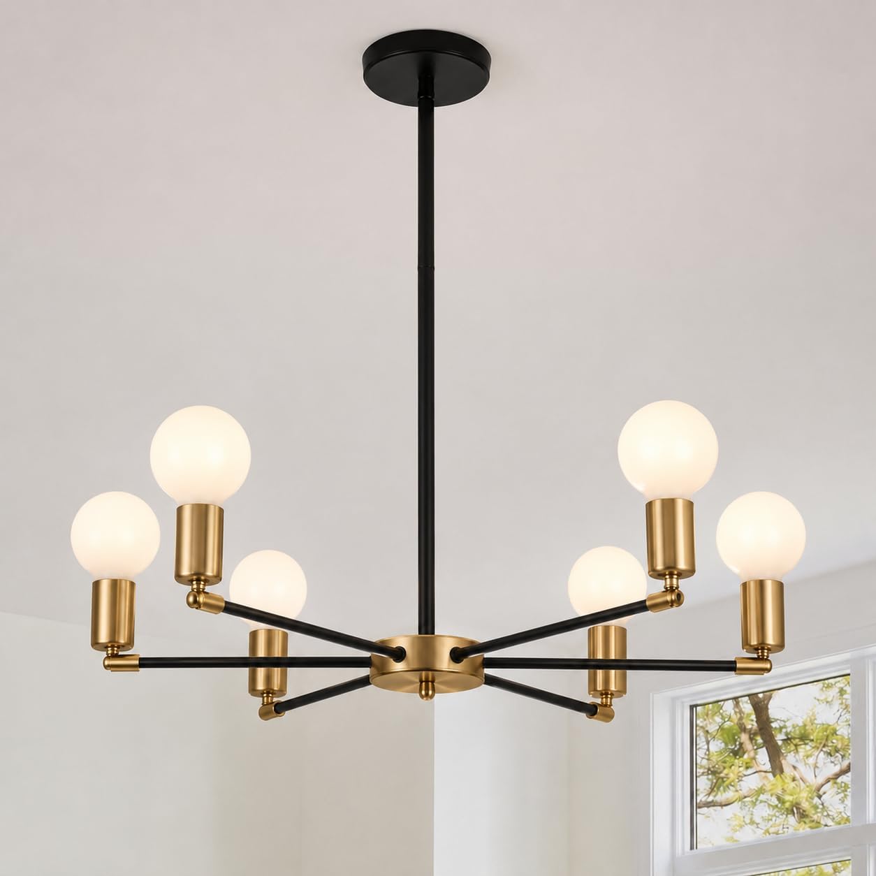 Holim Black and Gold Chandelier, Modern 6-Light Dining Room Light Fixture